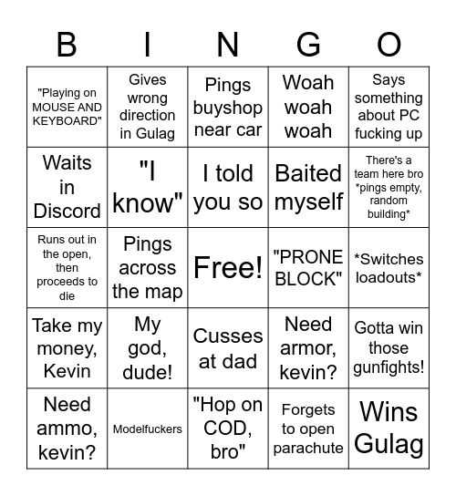 Call of Jason: Modern Bingo Card