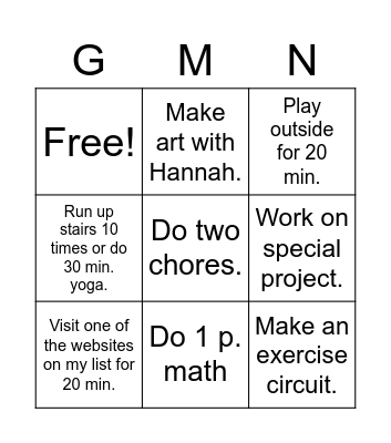 Daily Bingo Card Bingo Card