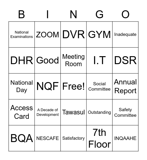 BQA Bingo Card