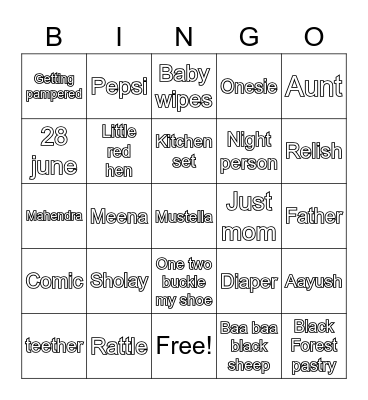 MEENA’S BABY SHOWER BINGO! Bingo Card