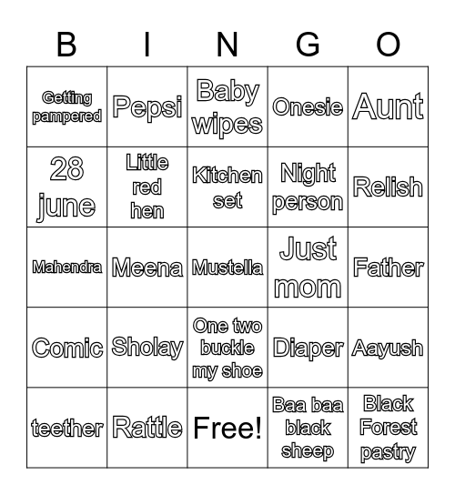 MEENA’S BABY SHOWER BINGO! Bingo Card