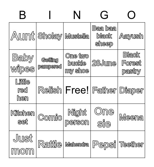 MEENA’S BABY SHOWER BINGO! Bingo Card