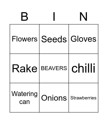 Beavers Garden Bingo Card