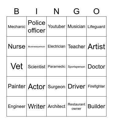 Do you want to be a(n)____________? Why or why not? Bingo Card