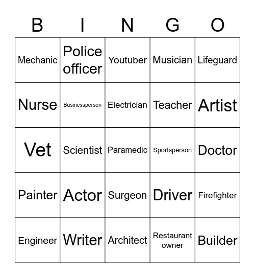 Do you want to be a(n)____________? Why or why not? Bingo Card