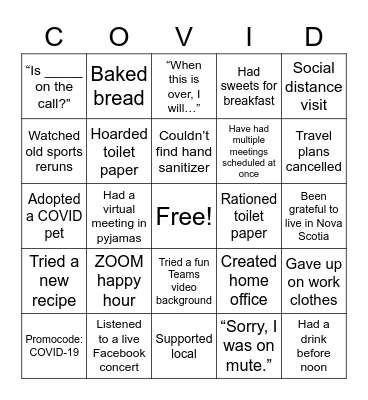 Isolation Bingo Card