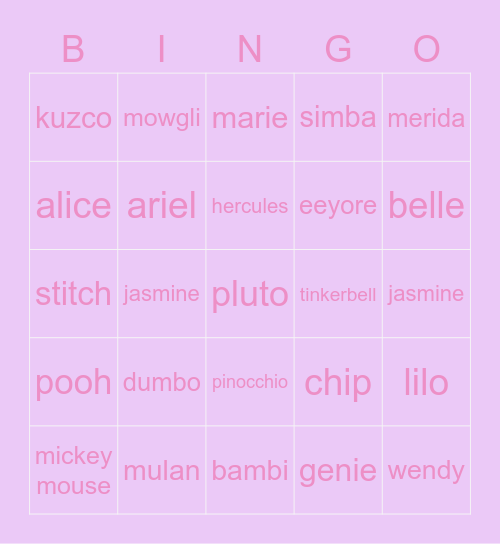 Disney Bingo Card