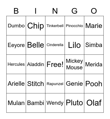 Disney Bingo Card