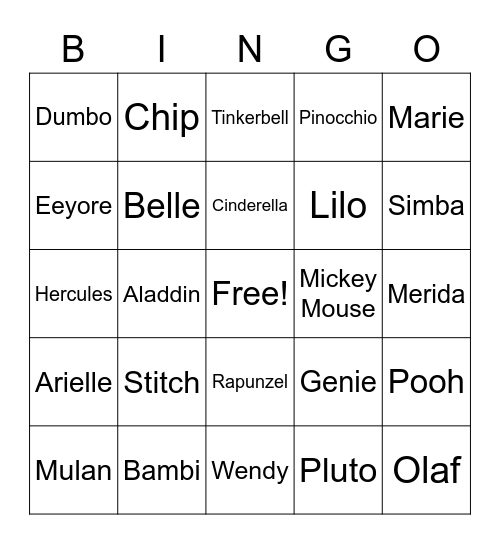 Disney Bingo Card