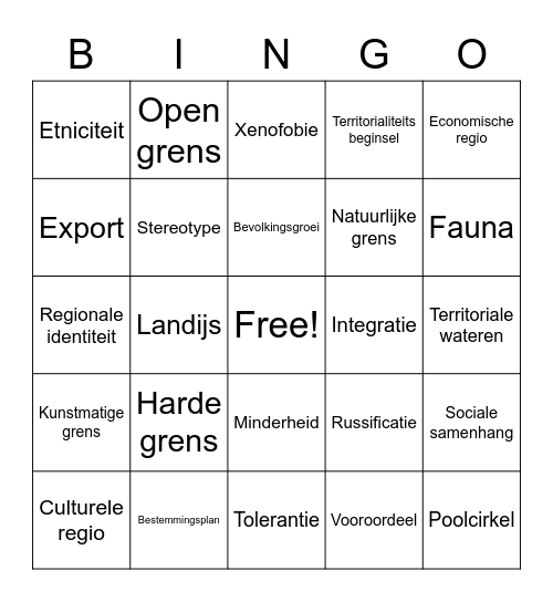 Grenzen en identiteit Bingo Card