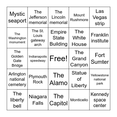 American Landmarks Bingo Card