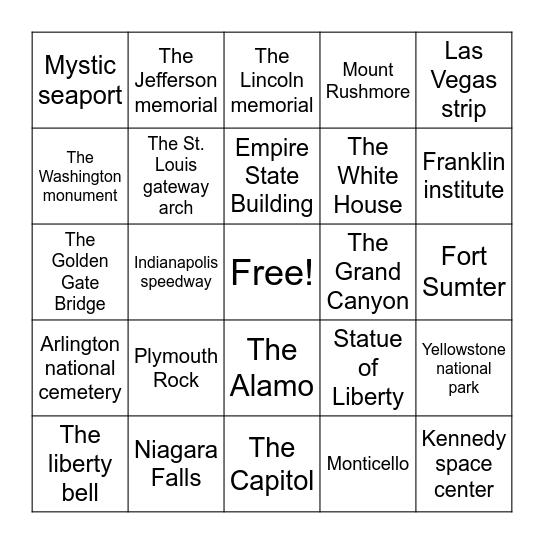 American Landmarks Bingo Card