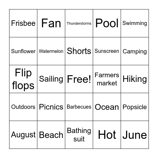 Summer Bingo Card