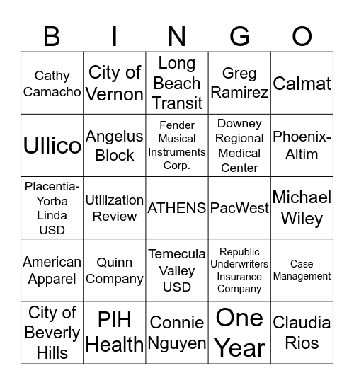 Anniversary Bingo Card