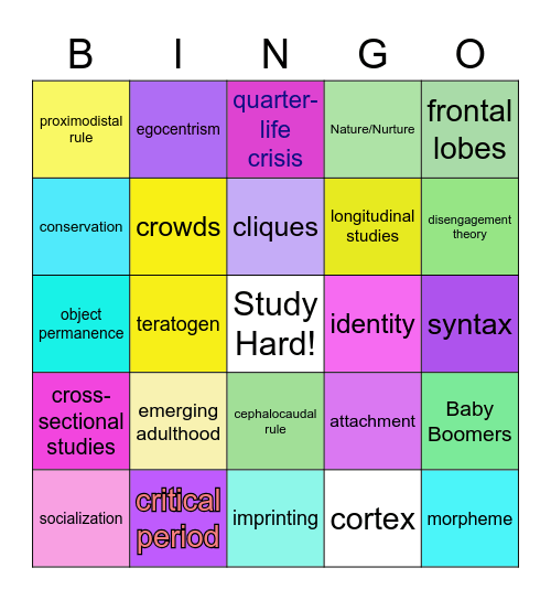 Ch. 10/12 Human Development Bingo Card