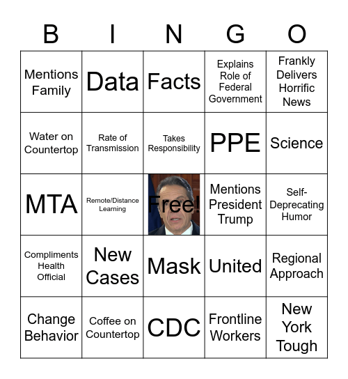 Governor Cuomo Press Conference Covid-19 Bingo (c) 2020 Tammy Green Bingo Card