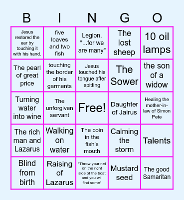 JESUS (Miracles and parables) Bingo Card