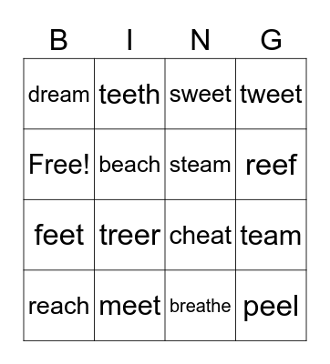 ea and ee Bingo Card