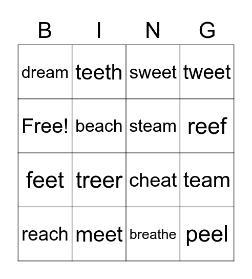 ea and ee Bingo Card