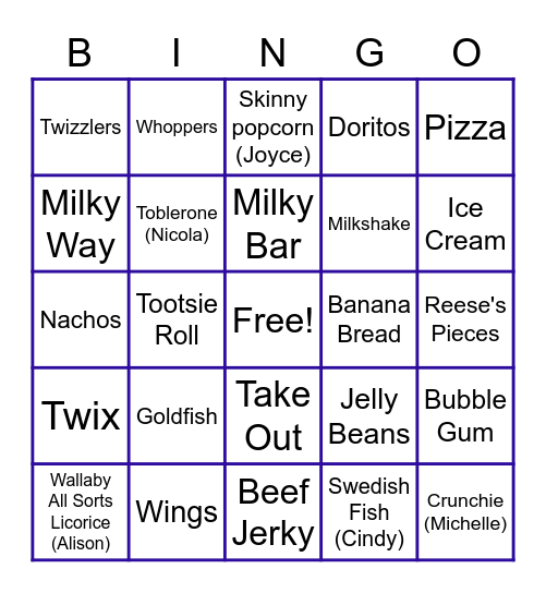 MCCR Quarantine Snacks BINGO Card