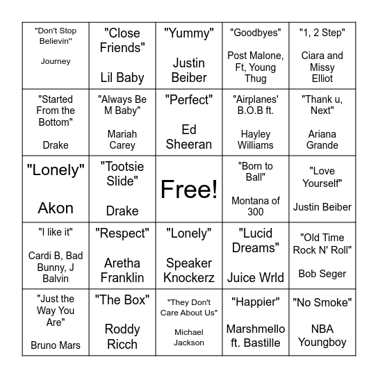 Music Bingo Card