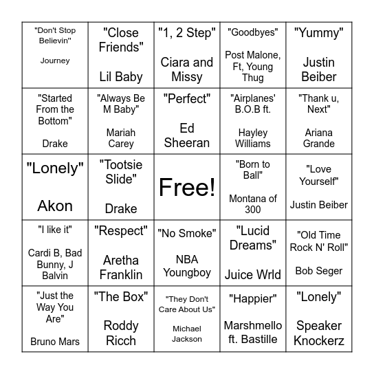 Music Bingo Card