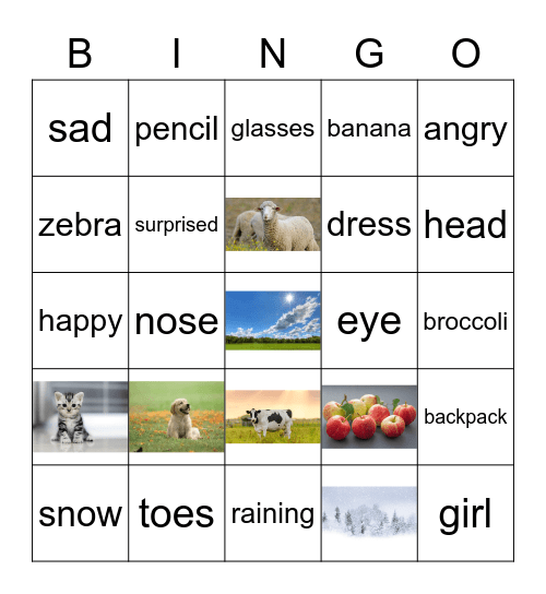 Amanda's English Bingo Card