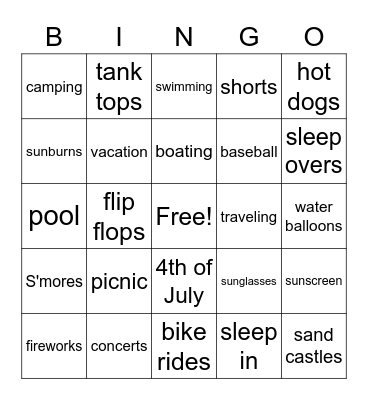 Summertime Bingo Card