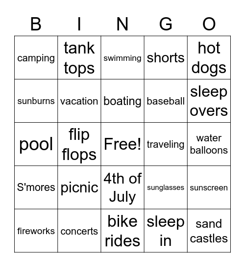 Summertime Bingo Card