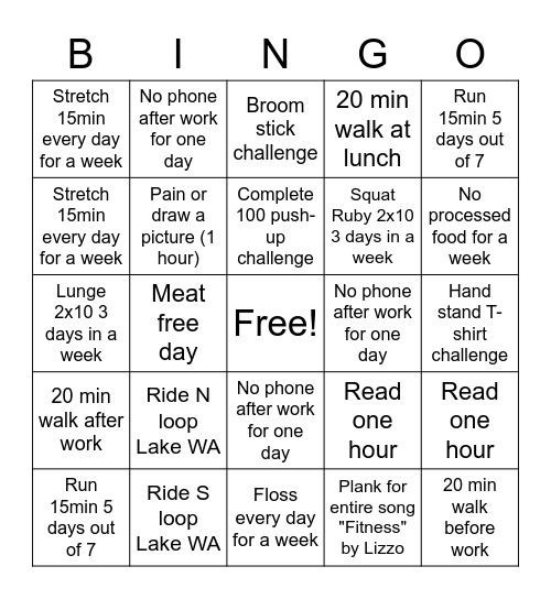 June Wellness Bingo Card