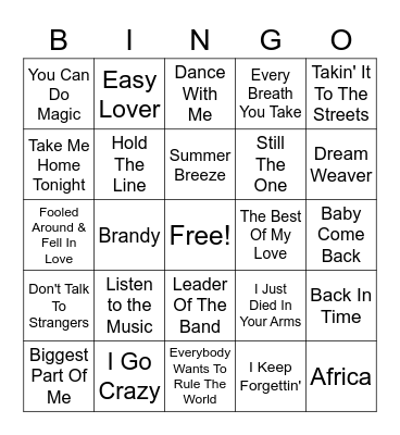 Yacht Rock Bingo Card