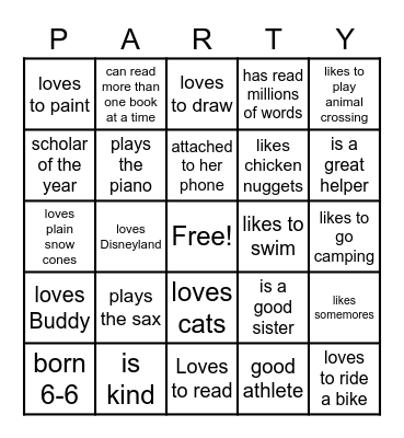 Allison's Birthday Bingo Card