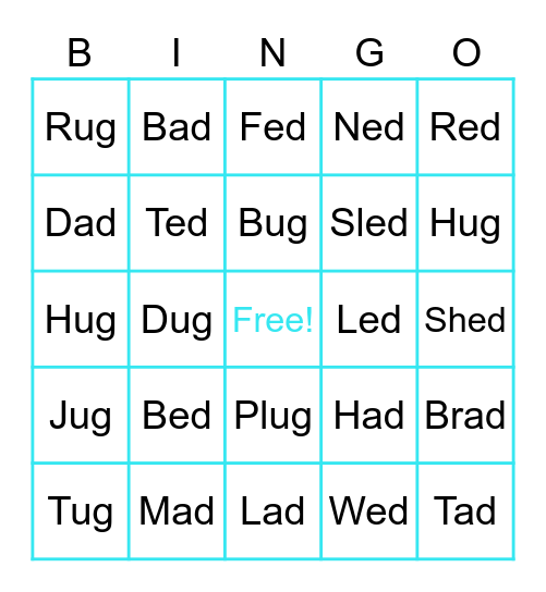 Word Family BINGO Card