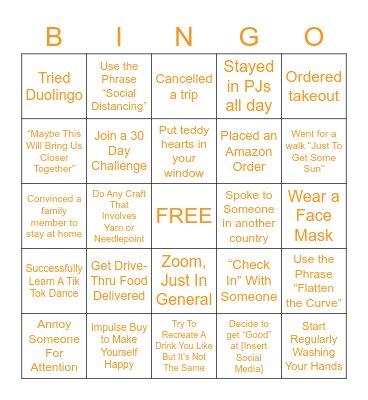 ESY Quarantine Bingo Card