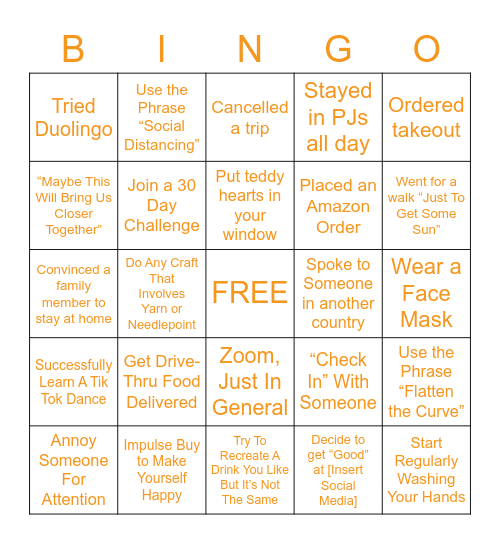 ESY Quarantine Bingo Card