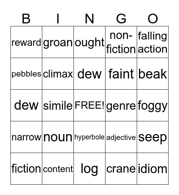 vocabulary Bingo Card