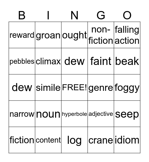 vocabulary Bingo Card