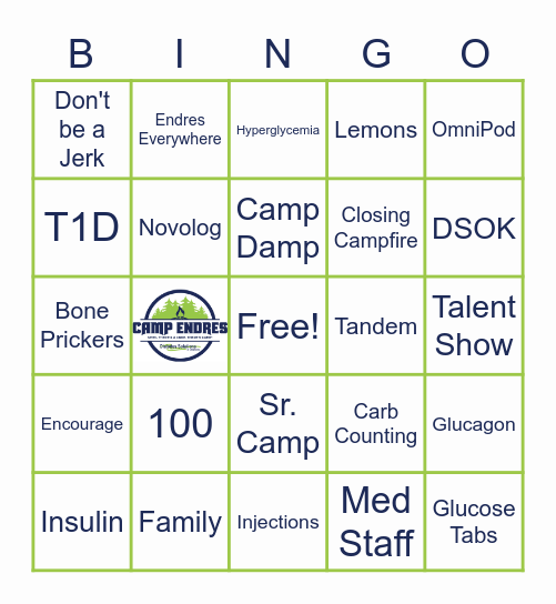 Camp Endres Sr 2020 Bingo Card