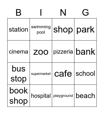 Places in Town Bingo Card