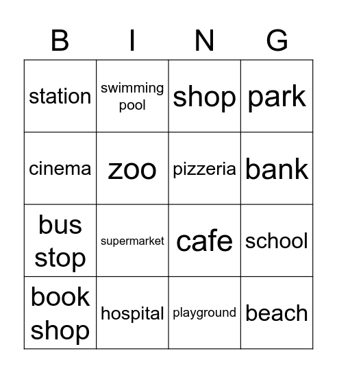 Places in Town Bingo Card