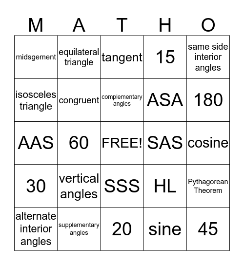 Foundations of Math 2 Review Bingo Card