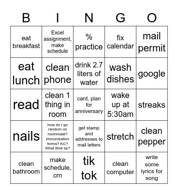 Things I Need To Get Done (6-15-2020) Bingo Card