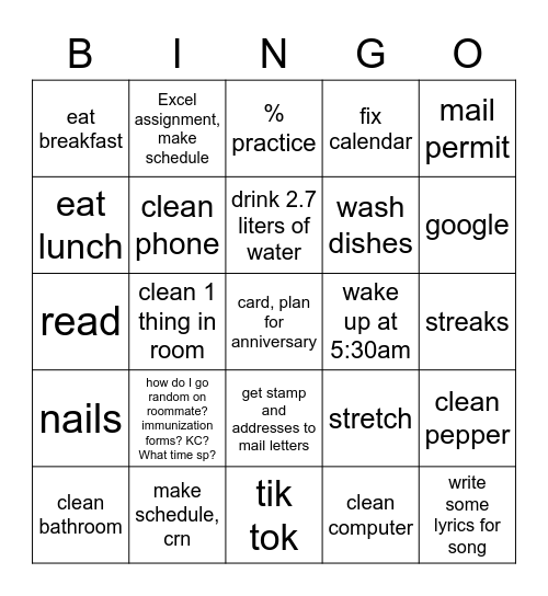 Things I Need To Get Done (6-15-2020) Bingo Card