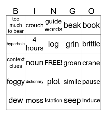 vocabulary Bingo Card