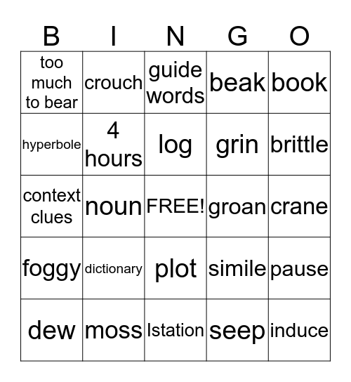 vocabulary Bingo Card