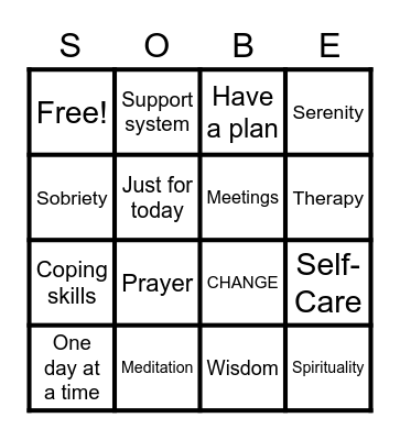 RECOVERY BINGO Card