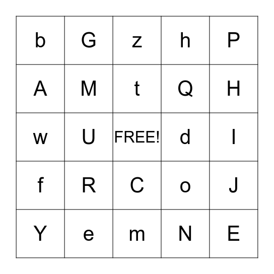 Alphabet B I N G O Bingo Card