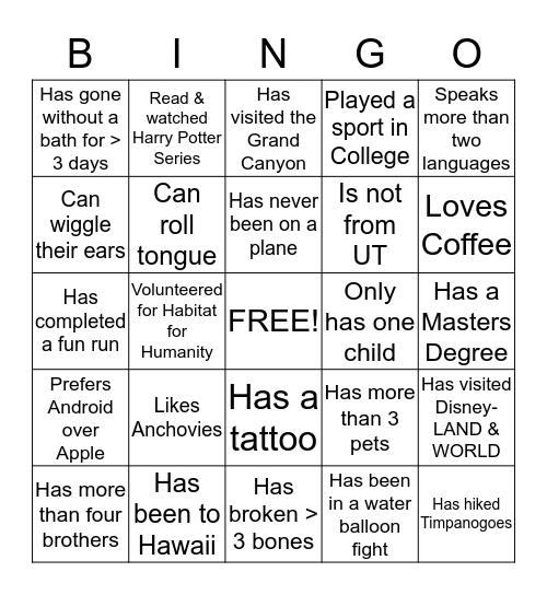 Untitled Bingo Card
