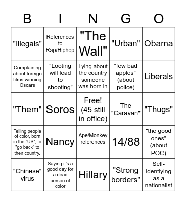 Trump "Race and Unity" Speech Bingo Card