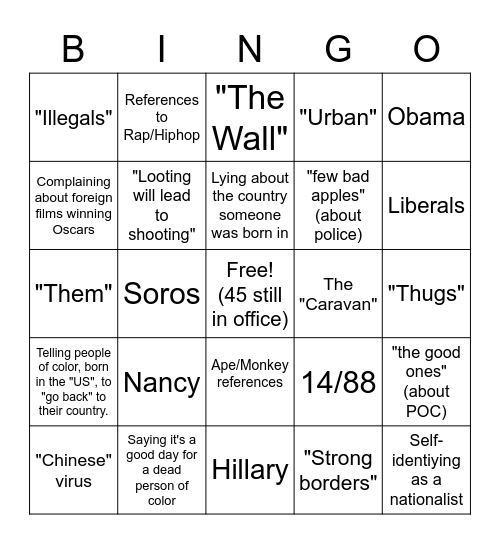 Trump "Race and Unity" Speech Bingo Card